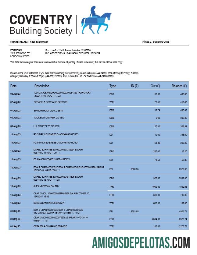 Realista Coventry Building Society Organização Verificação de extrato de conta modelo Word e PDF